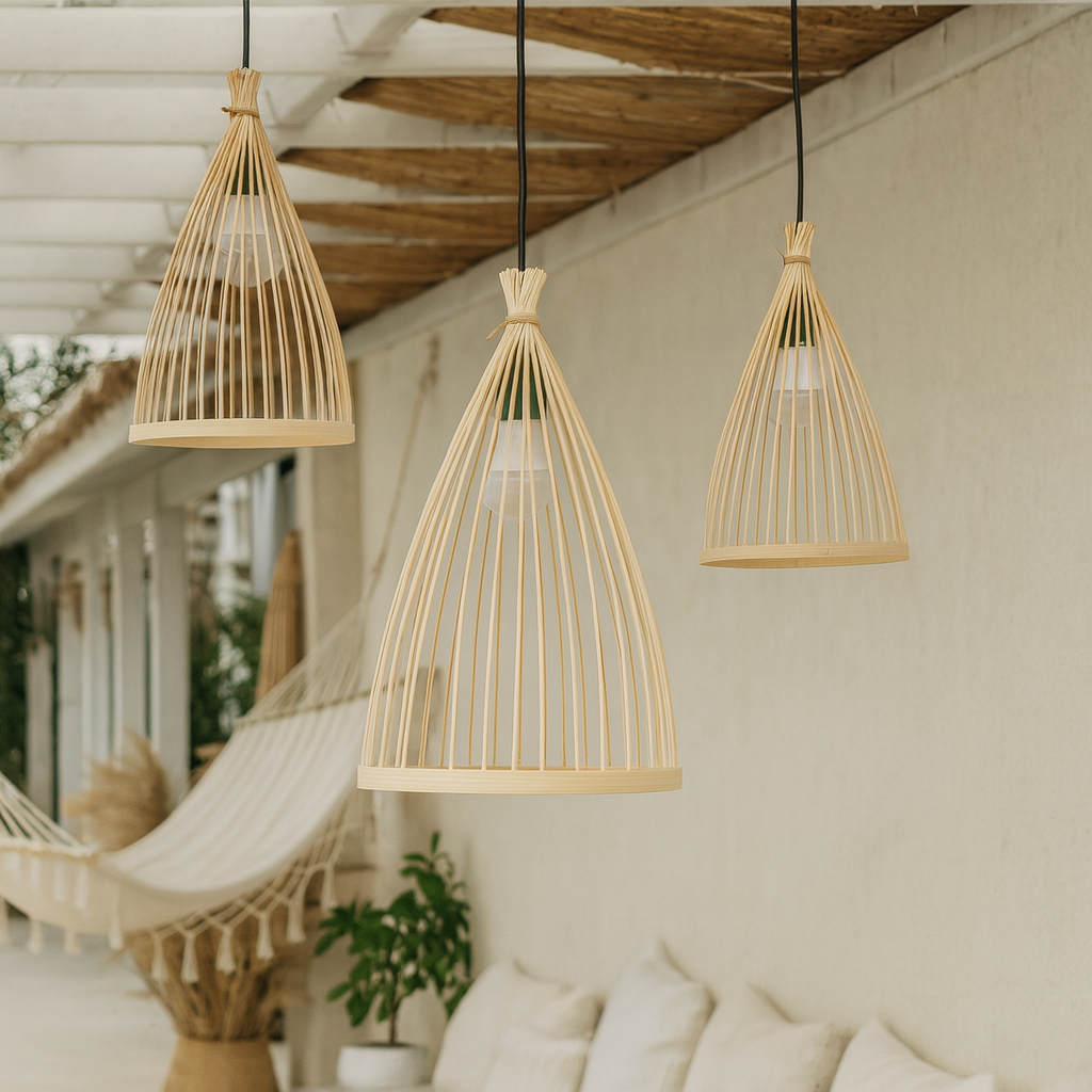 Abat-jour suspendu conique en bambou style nordique pour îlot de cuisine - Kit de bricolage - M11/E10