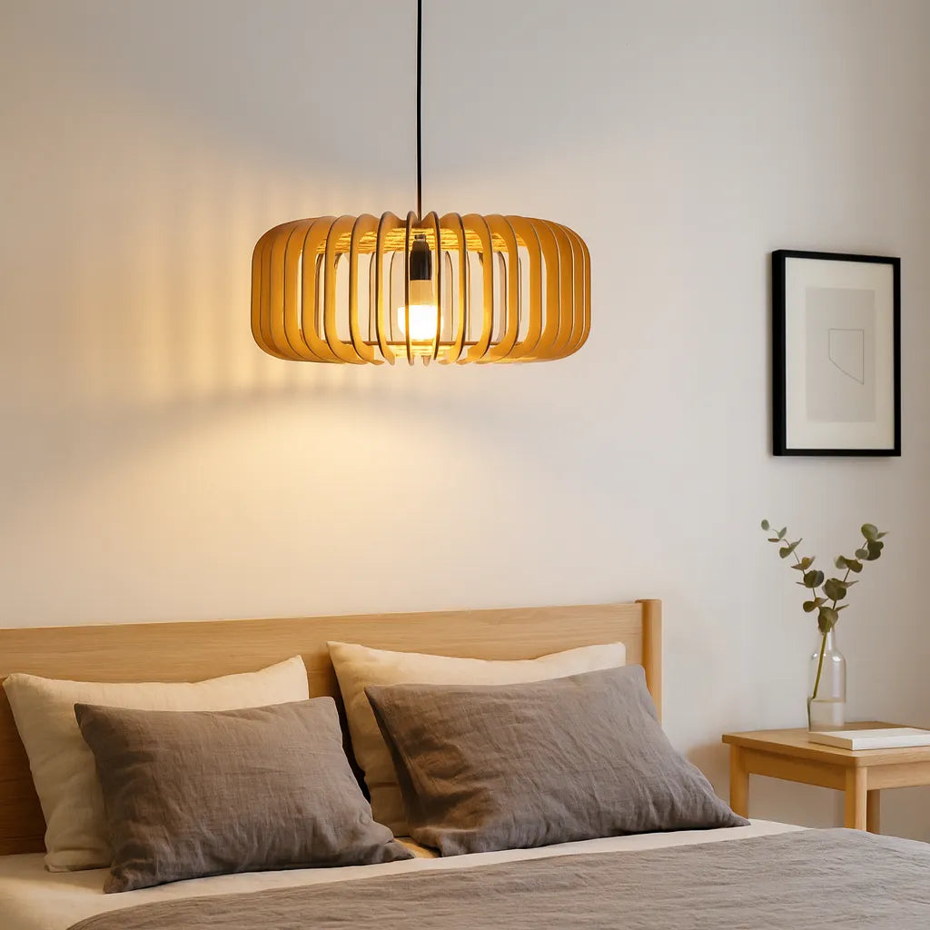 Skandinavischer Pendelleuchtenschirm aus Holzlamellen als DIY-Set | Minimalistisch – E26/E27/E10/M11