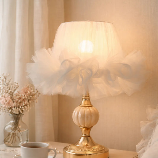 Ballerina Tulle Lampshade DIY Kit | White Frilly Fabric Table Lamp Shade for Romantic & Coquette - E27,E26,E14,E10