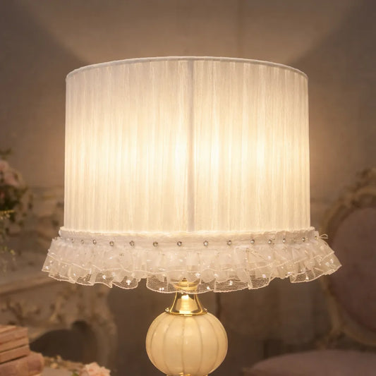 DIY Pleated Fabric Lampshade Kit with Lace Trim | White Table Lamp Shade - E10/E14/E26/E27