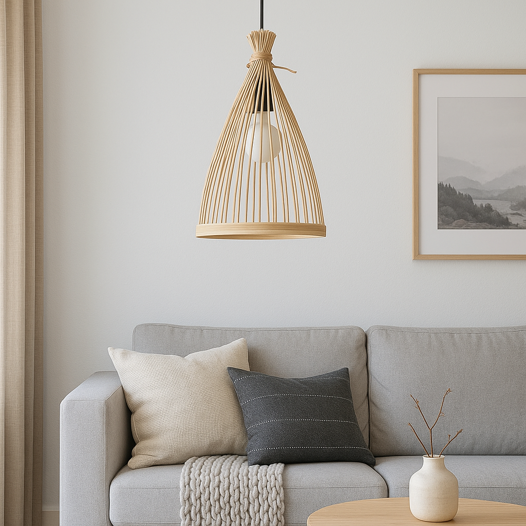 Nordic Conical Bamboo Pendant Light Shade for Kitchen Island - E26,E27,M11