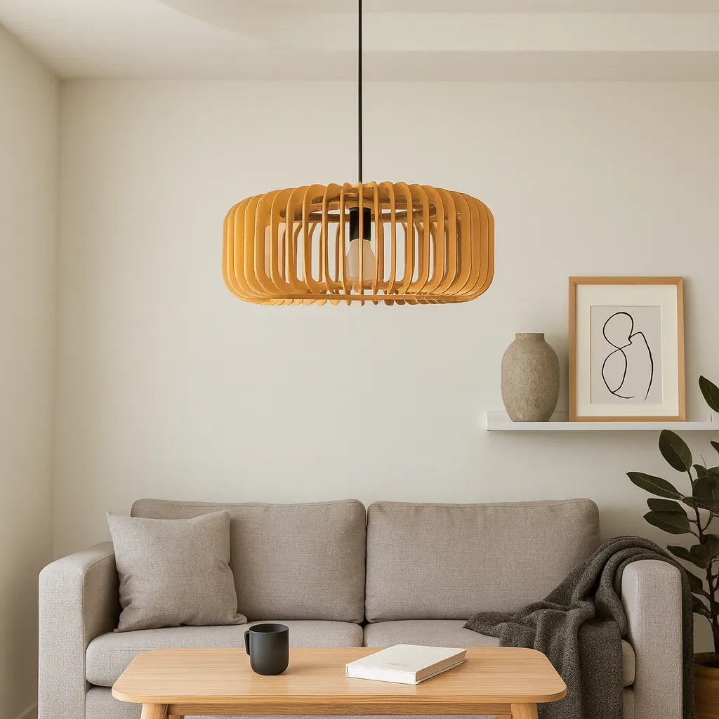 Scandinavian Slatted Wood Pendant Light Shade | Minimalist Design – M11/E26/E27