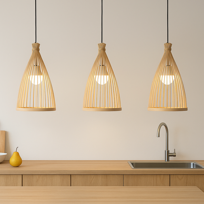 Nordic Conical Pendant Light Shade for Kitchen Island | Bamboo DIY Lampshade Kit