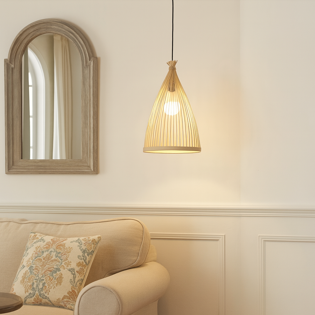 Nordic Conical Bamboo Pendant Light Shade for Kitchen Island - E26,E27,M11