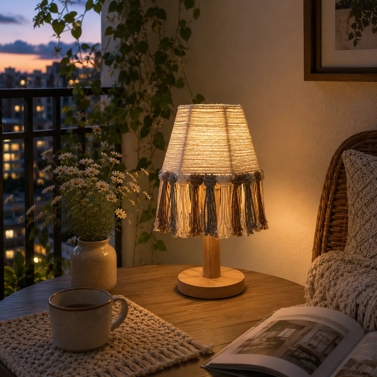 Boho Lampshade DIY Kit | Handmade Cotton Rope Table Lamp with Tassels