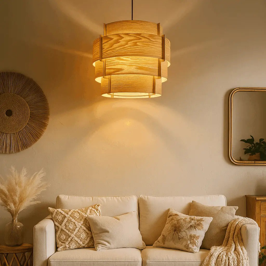 tiered drum lampshade with soft warm lighting
