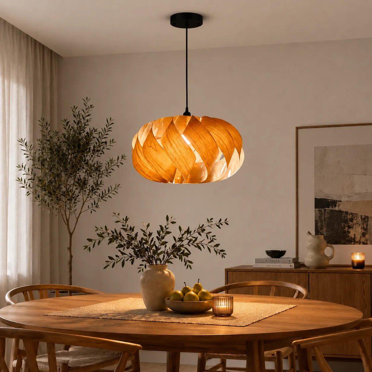 Nordic Swirl Wood Pendant Light Shade for Living Room | DIY Lampshade Kits