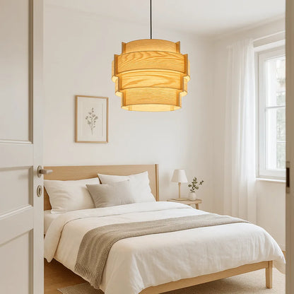 Japandi gestufte Trommel-Holz-Pendelleuchte | DIY Lampenschirm-Kit