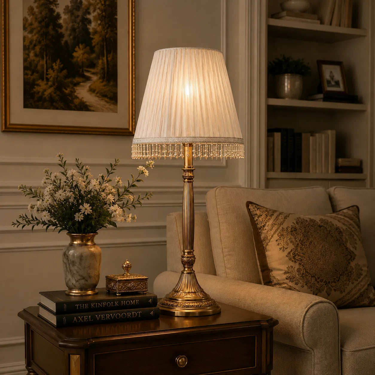 Fabric Empire Lampshade with Pearl Fringe | DIY Romantic Vintage Table Lamp Shade Kit