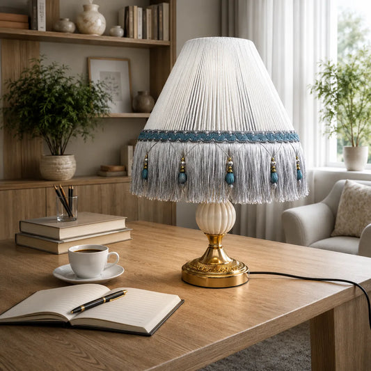 French Vintage Fringe Empire Lampshade with Beaded Tassels | DIY Table Lamp Shade Kit