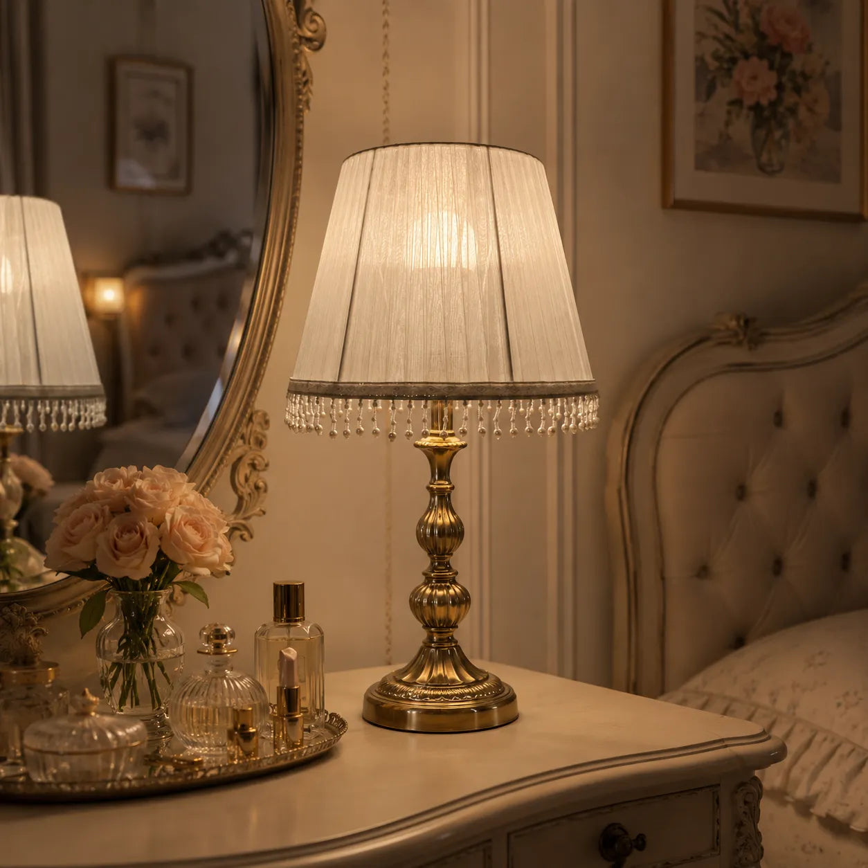 Fabric Empire Lampshade with Pearl Fringe | DIY Romantic Vintage Table Lamp Shade Kit
