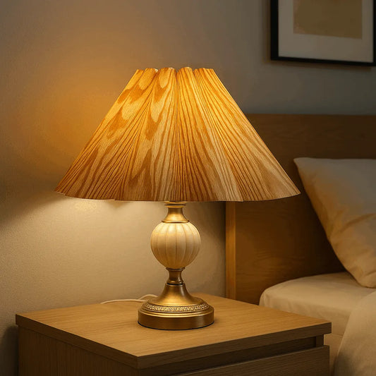 Nordic Scallop Wooden Lampshade for Table & Floor Lamps – E27/E26