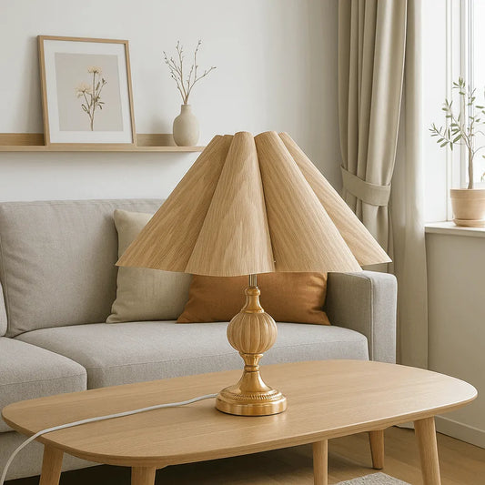 Nordic Scallop Wooden Lampshade for Table & Floor Lamps – E27/E26