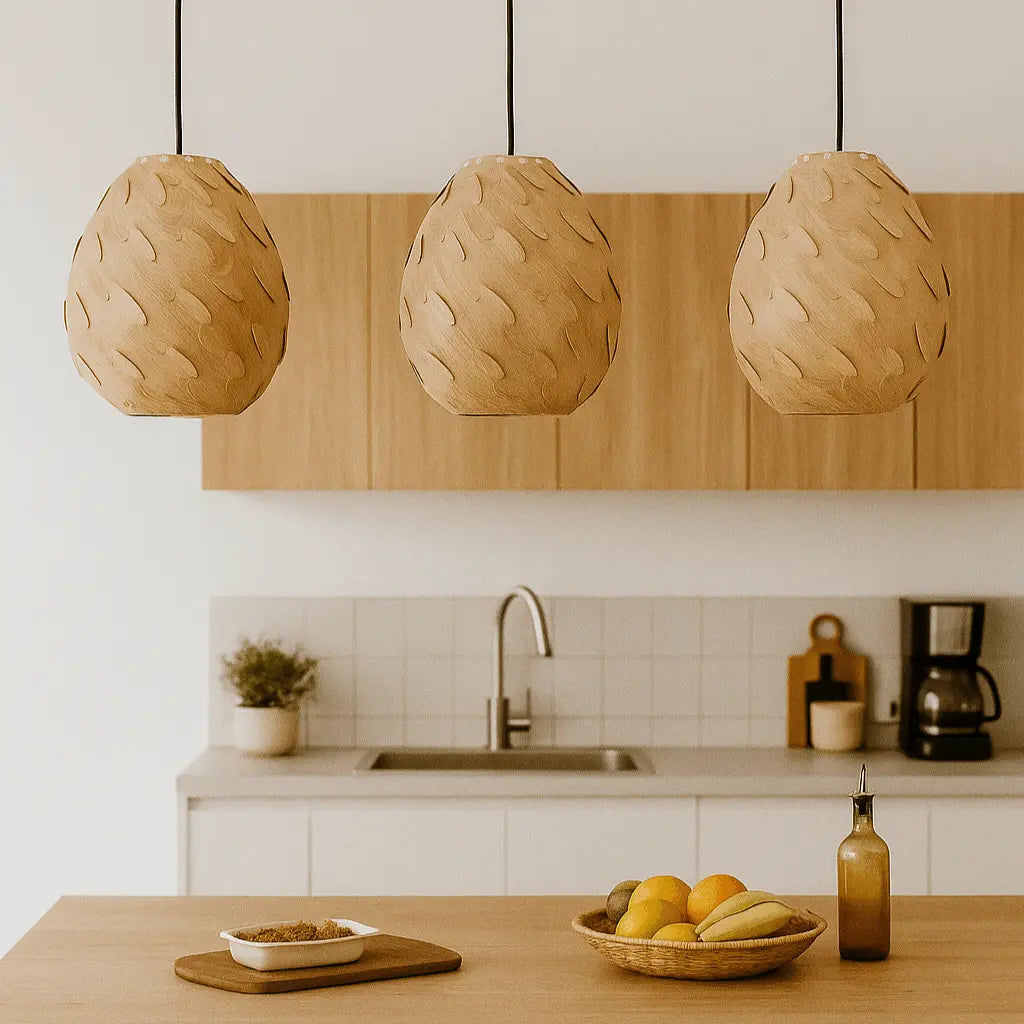 Nordic Egg-Shaped Wooden Pendant Light Shade for Kitchen Island | DIY Lampshade Kit