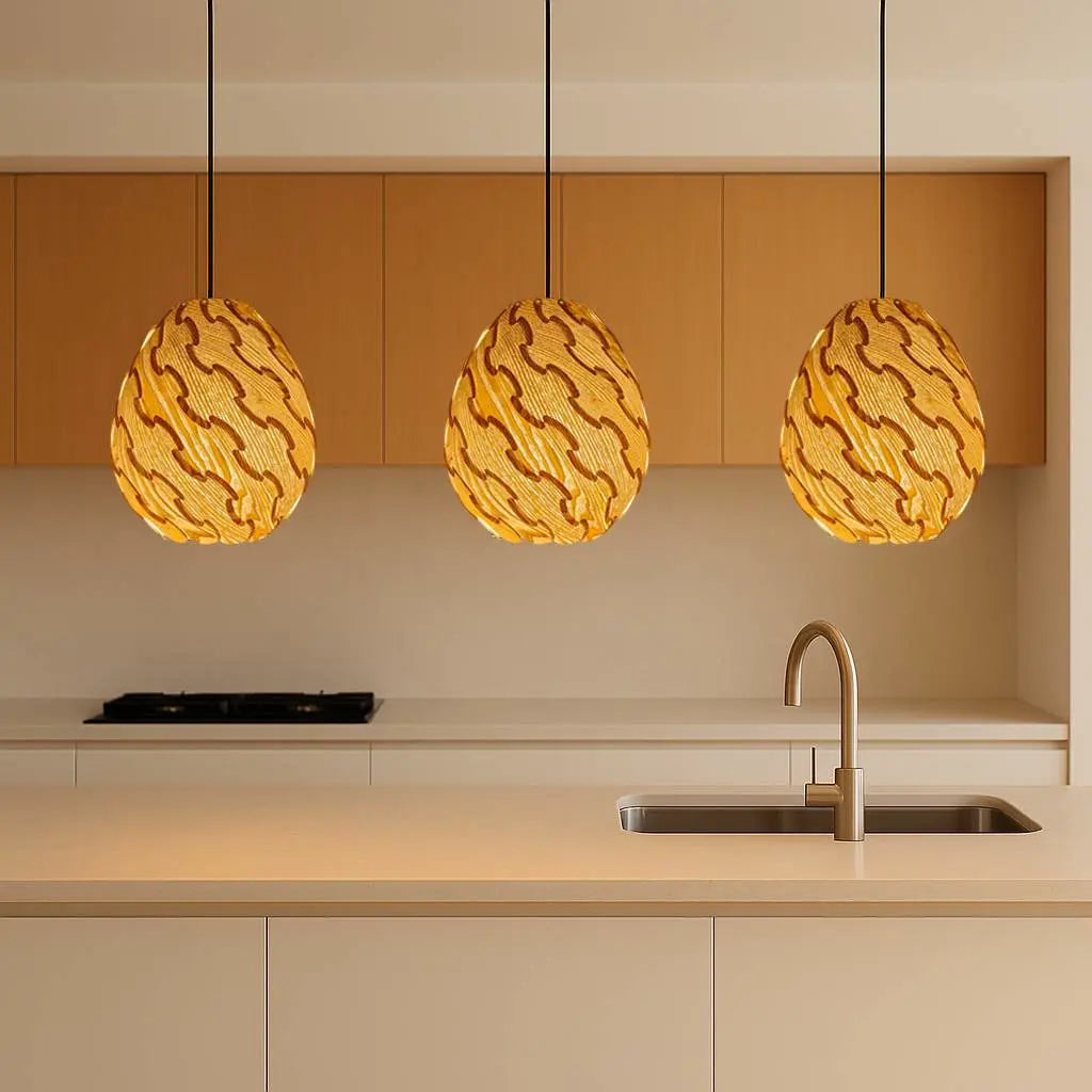 Nordic Egg-Shaped Wooden Pendant Light Shade for Kitchen Island | DIY Lampshade Kit