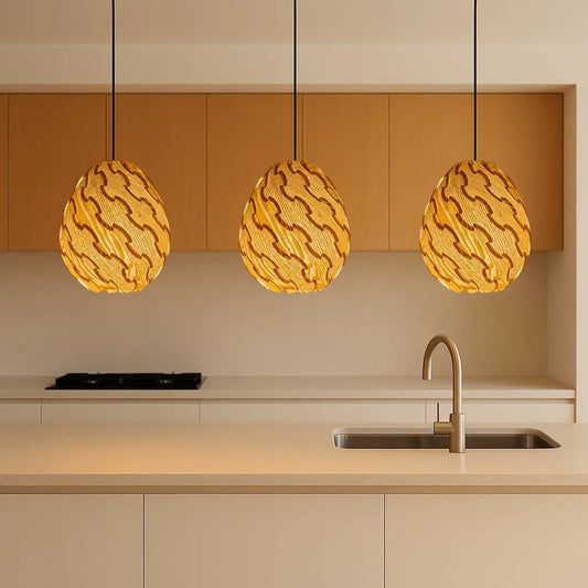 Nordic Egg-Shaped Wooden Pendant Light Shade for Kitchen Island & Bedside  – E27/E26
