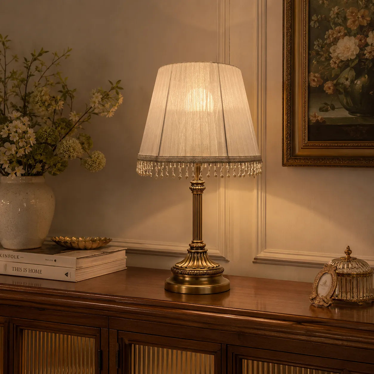 Fabric Empire Lampshade with Pearl Fringe | DIY Romantic Vintage Table Lamp Shade Kit