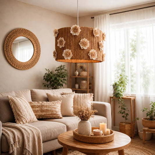 DIY Boho Woven Pendant Light Shade Kit with Floral Accents