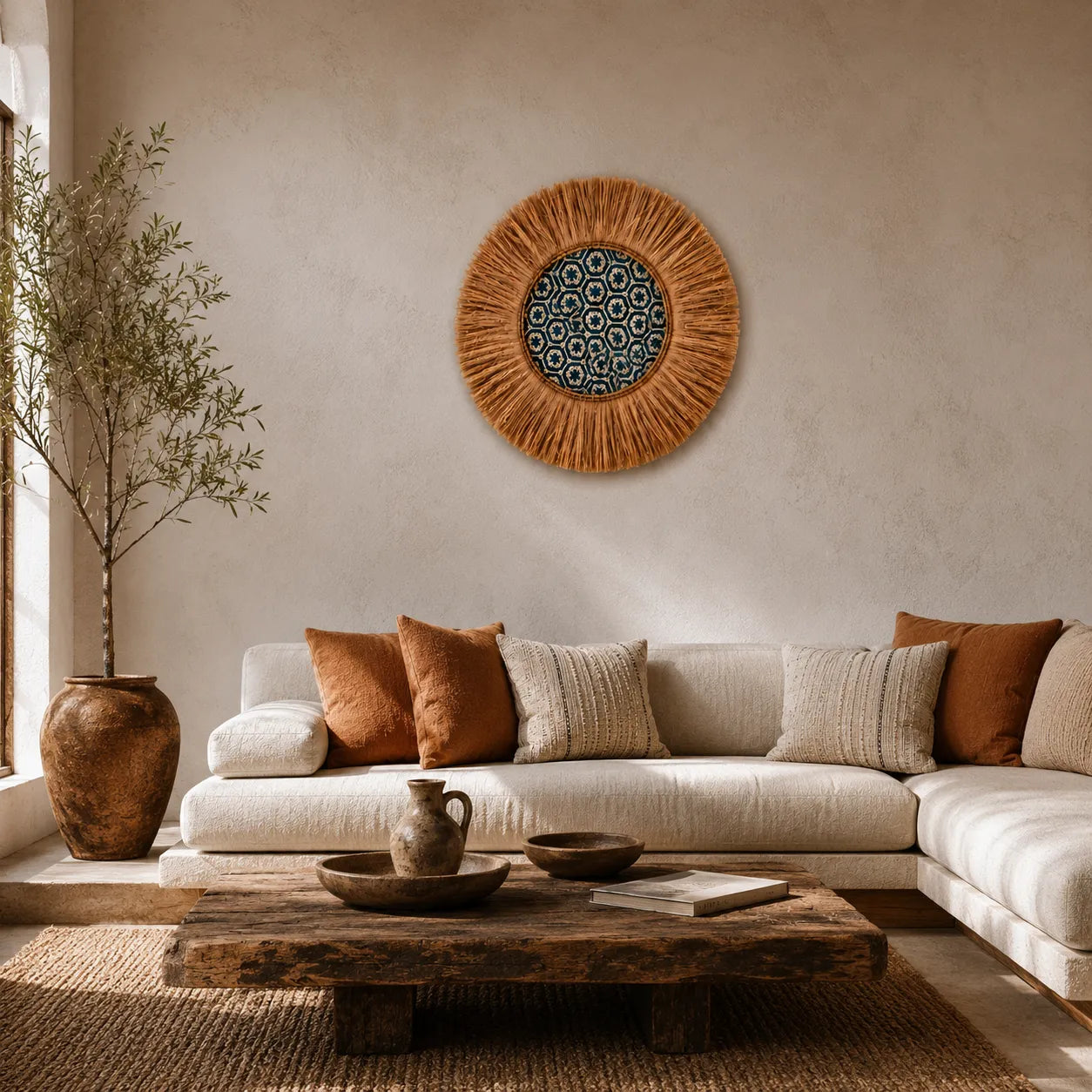 Décoration murale tissée bohème – Suspension murale en raphia faite main pour salon