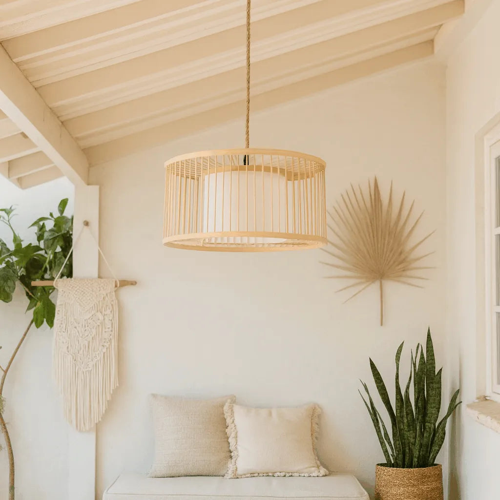 Suspension Japandi en bambou pour salon et chambre - Kit DIY - E10/M11/E27/E26