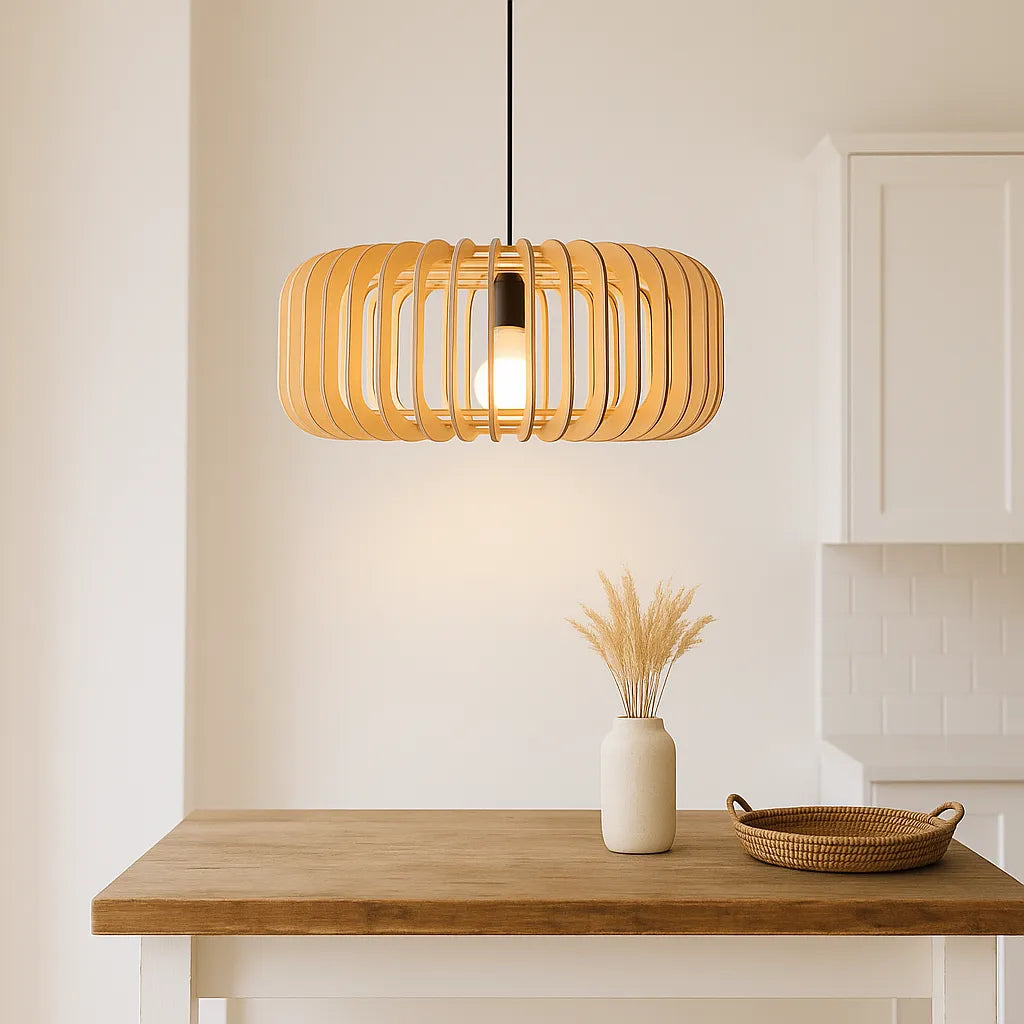 Scandinavian Slatted Wood Pendant Light Shade | Minimalist Design – M11/E26/E27