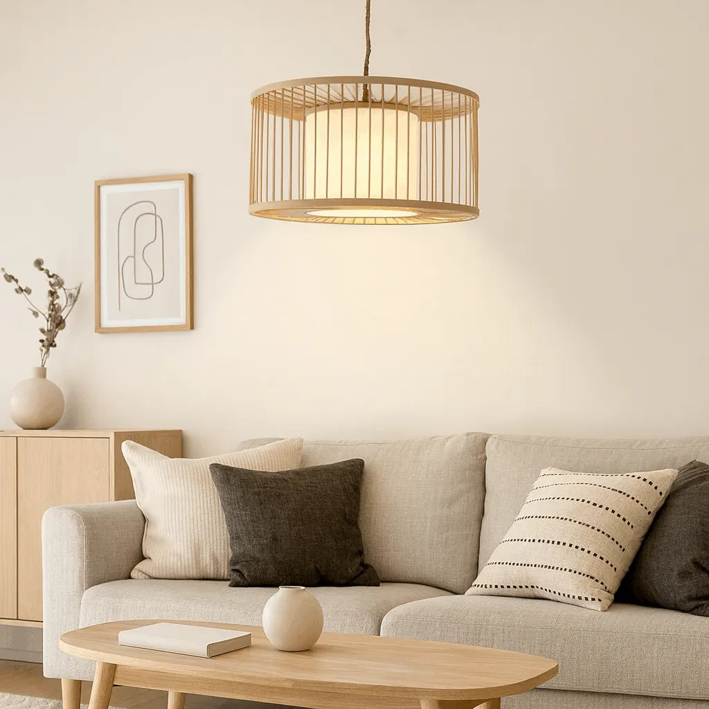 Suspension Japandi en bambou pour salon et chambre - Kit DIY - E10/M11/E27/E26
