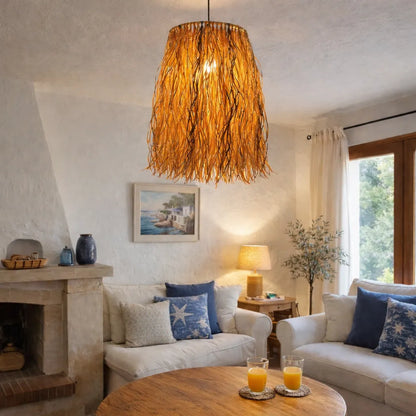 Boho Raffia Pendant Lampshade | Natural DIY Hanging Light Shade Kit with Fringe