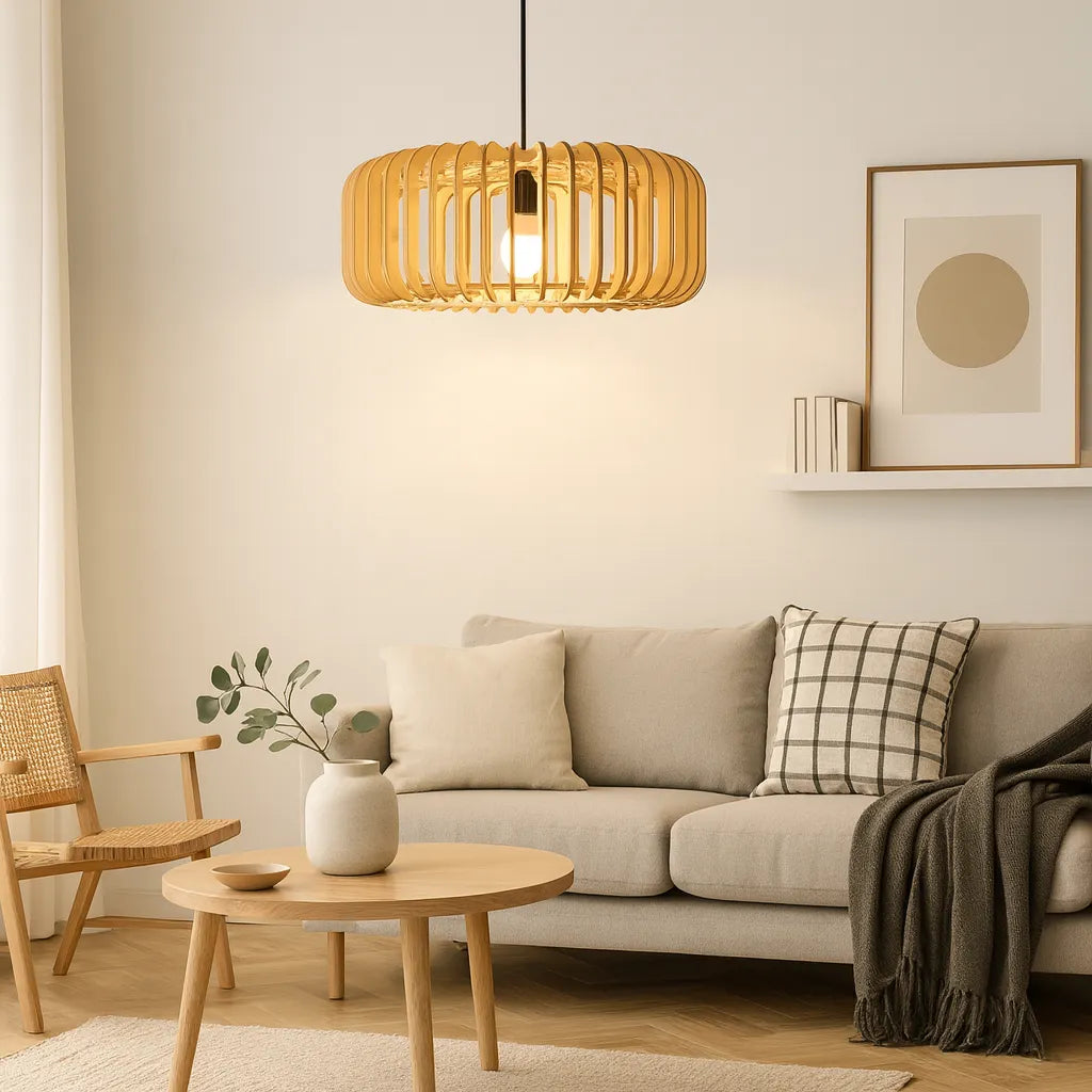 Scandinavian Slatted Wood Pendant Light Shade | Minimalist Design – M11/E26/E27