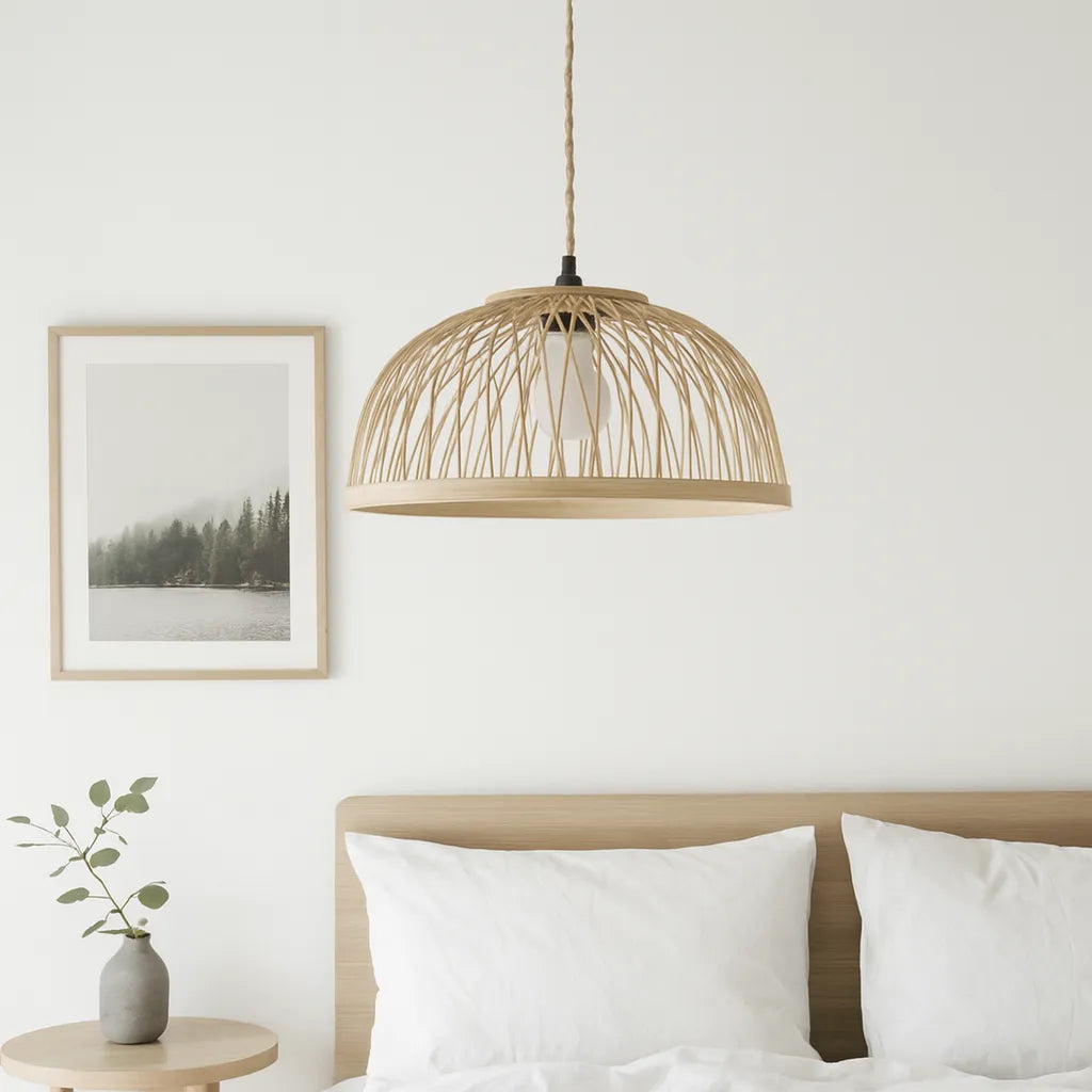 Minimalist Nordic Dome Bamboo Pendant Light Shade for Dining Room – M11/E27/E26