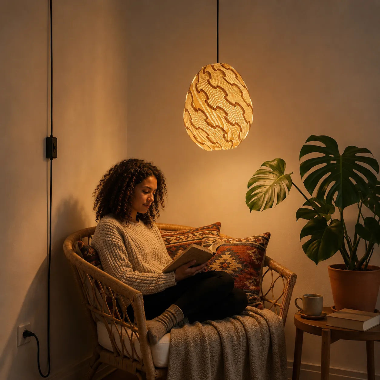 Abat-jour suspendu en bois de style nordique en forme d'œuf pour îlot de cuisine | Kit de fabrication de lampe à monter soi-même