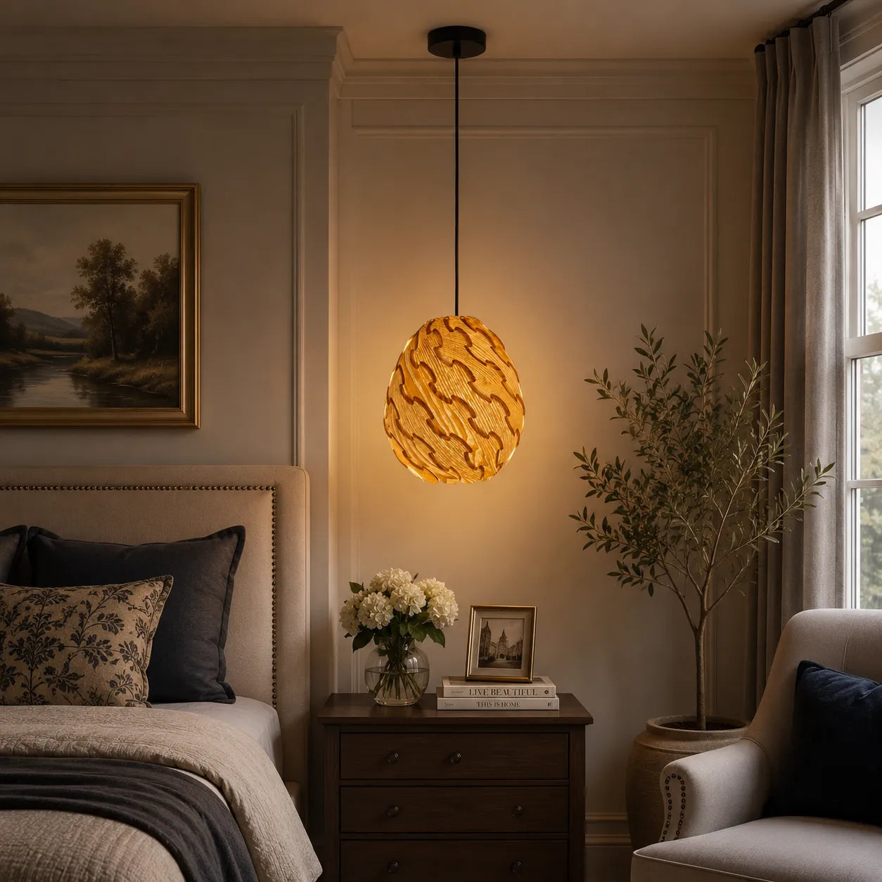 Abat-jour suspendu en bois de style nordique en forme d'œuf pour îlot de cuisine | Kit de fabrication de lampe à monter soi-même