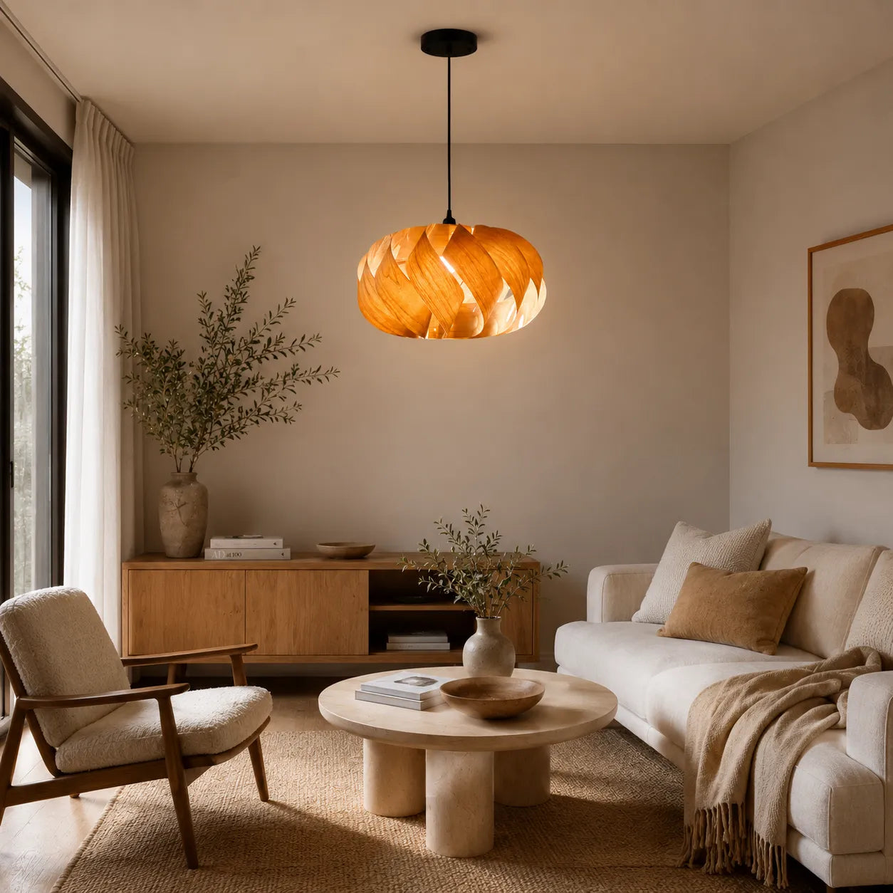 Nordic Swirl Wood Pendant Light Shade for Living Room | DIY Lampshade Kits