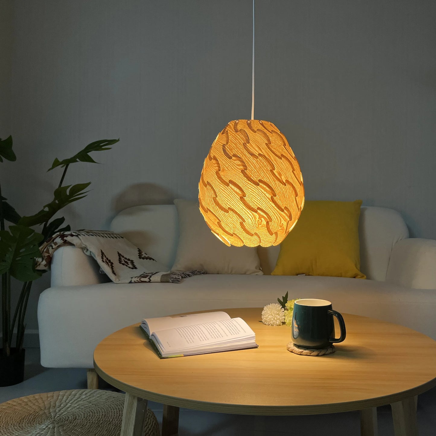 Nordic Egg-Shaped Wooden Pendant Light Shade for Kitchen Island | DIY Lampshade Kit