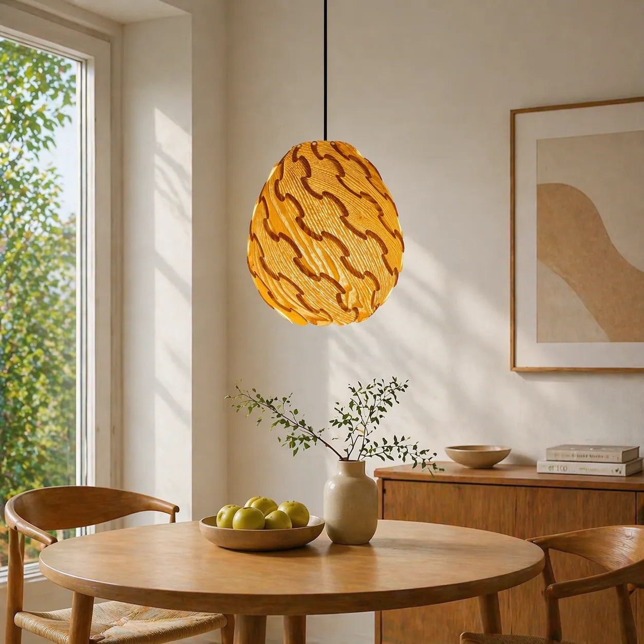 Nordic Egg-Shaped Wooden Pendant Light Shade for Kitchen Island | DIY Lampshade Kit