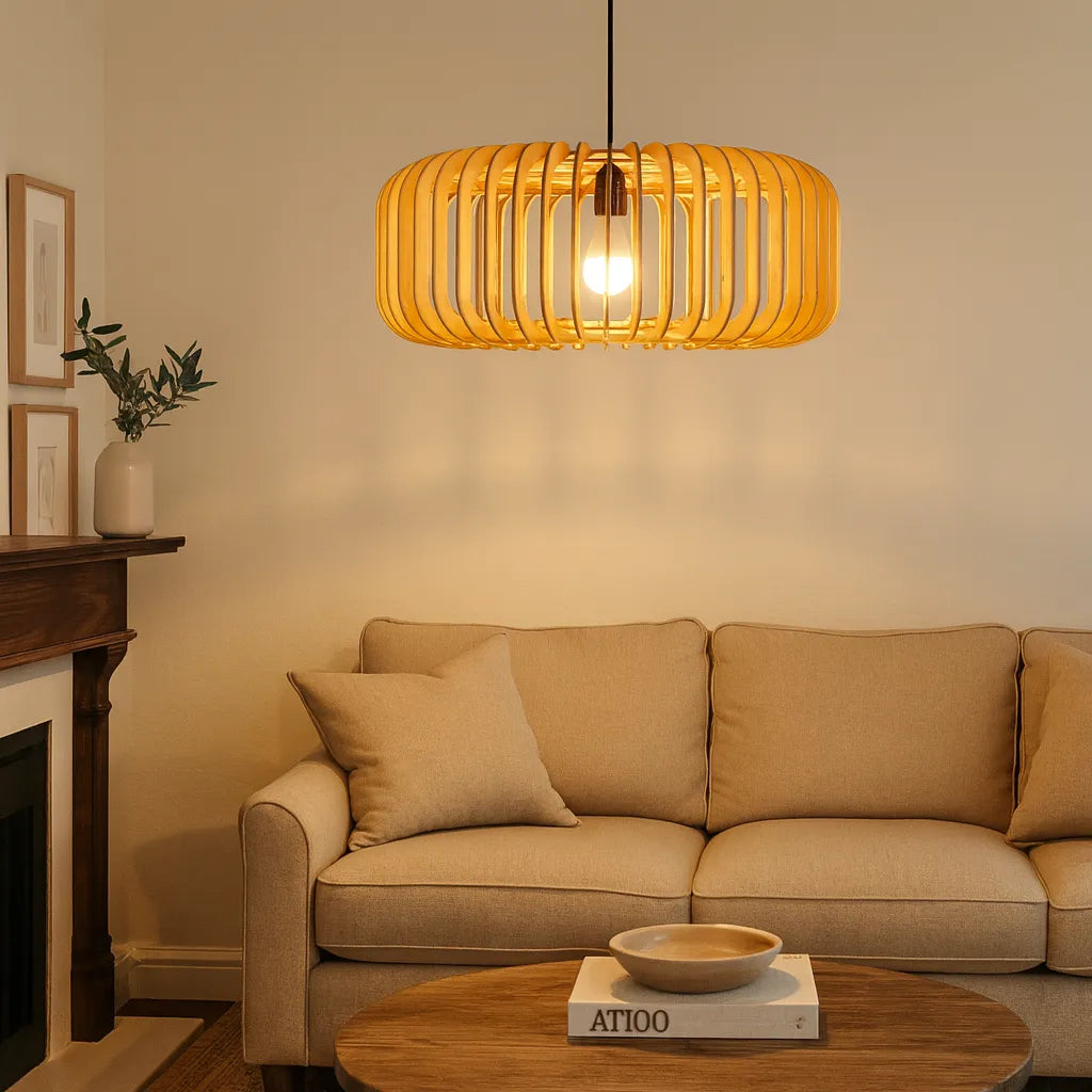 Scandinavian Slatted Wood Pendant Light Shade | Minimalist Design – M11/E26/E27