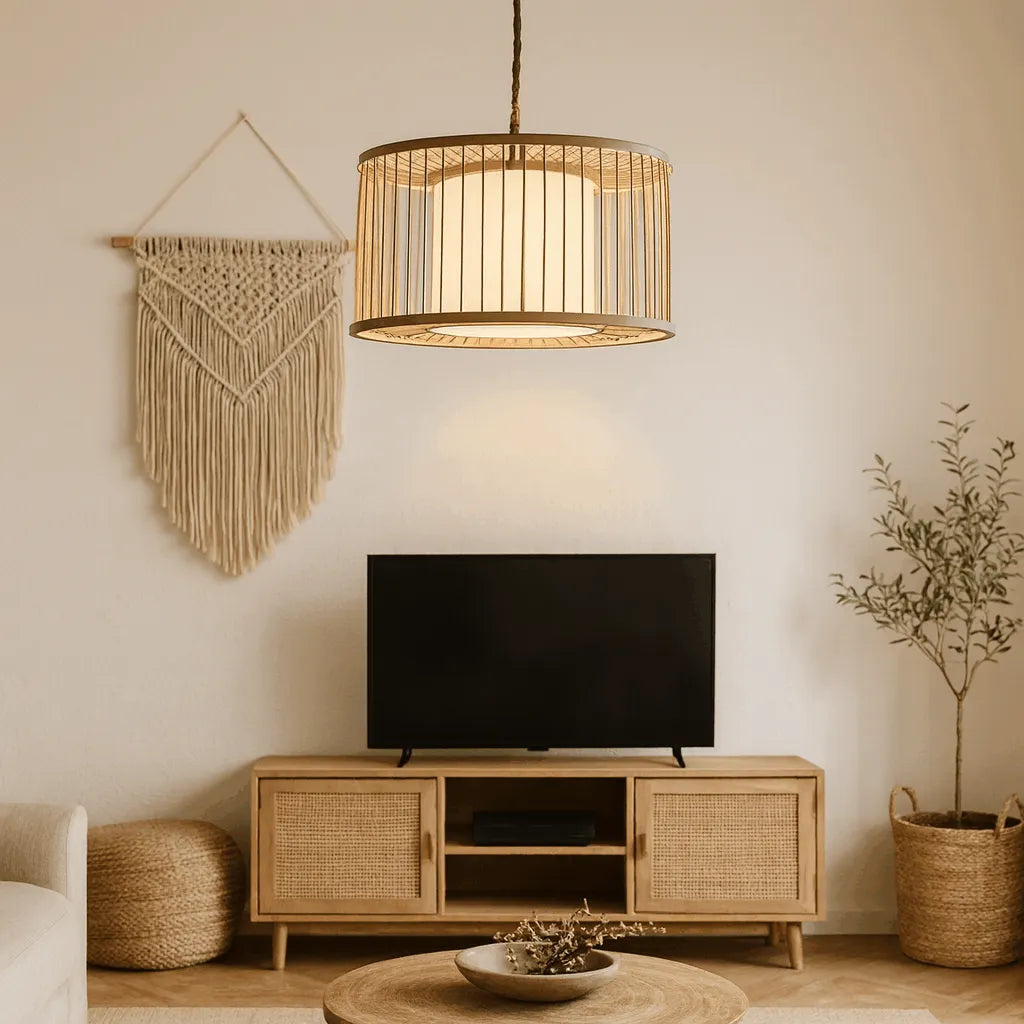 Suspension Japandi en bambou pour salon et chambre - Kit DIY - E10/M11/E27/E26