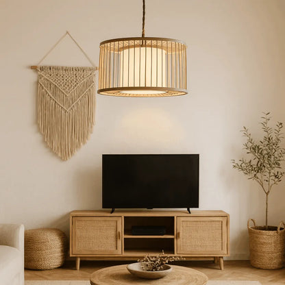 Suspension Japandi en bambou pour salon et chambre - Kit DIY - E10/M11/E27/E26