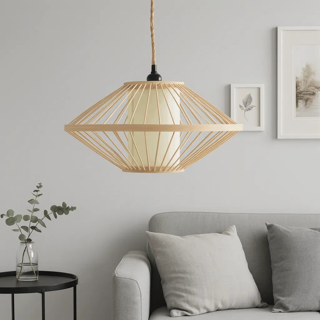 Japandi Disc Bamboo Pendant Light Shade | Minimalist Design – M11/E26/E27