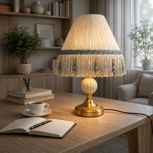 French Vintage Fringe Empire Lampshade with Beaded Tassels | DIY Table Lamp Shade Kit