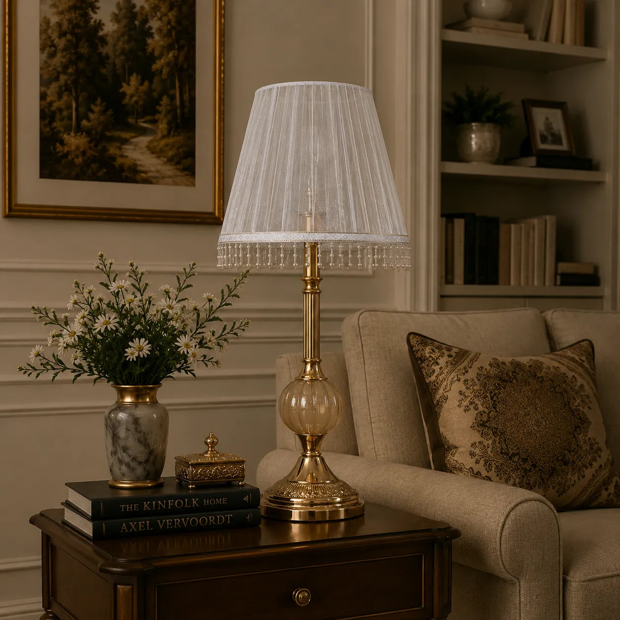 Fabric Empire Lampshade with Pearl Fringe | DIY Romantic Vintage Table Lamp Shade Kit