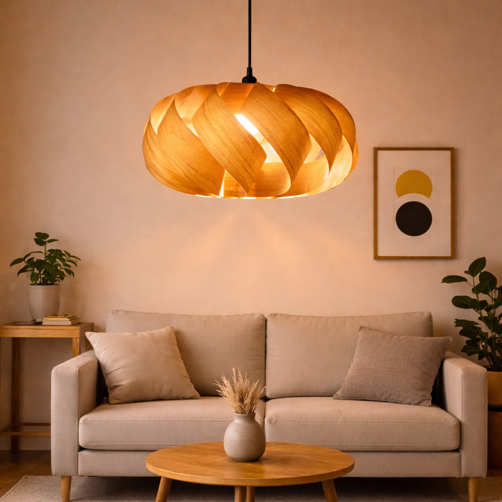 Nordic Swirl Wood Pendant Light Shade for Living Room | DIY Lampshade Kits