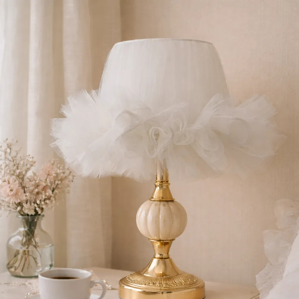 Ballerina Frilly Tulle Lampshade | DIY White Fabric Table Lamp Shade Kit for Coquette