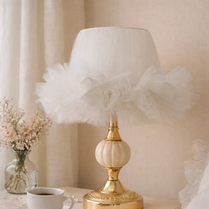 Ballerina Frilly Tulle Lampshade | DIY White Fabric Table Lamp Shade Kit for Coquette