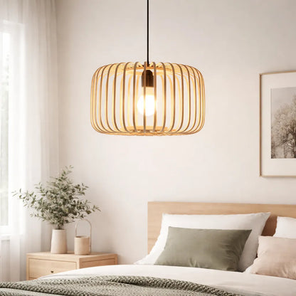 Scandinavian Drum Bamboo Pendant Light Shade for Dining Room | DIY Lamp Shade Kit