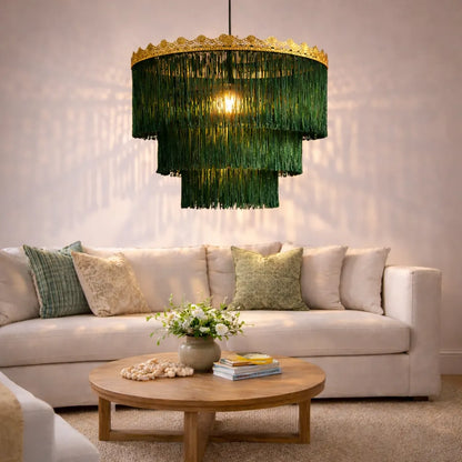 Pink & Green Fringe Pendant Lampshade | DIY Boho Hanging Light Shade Kit
