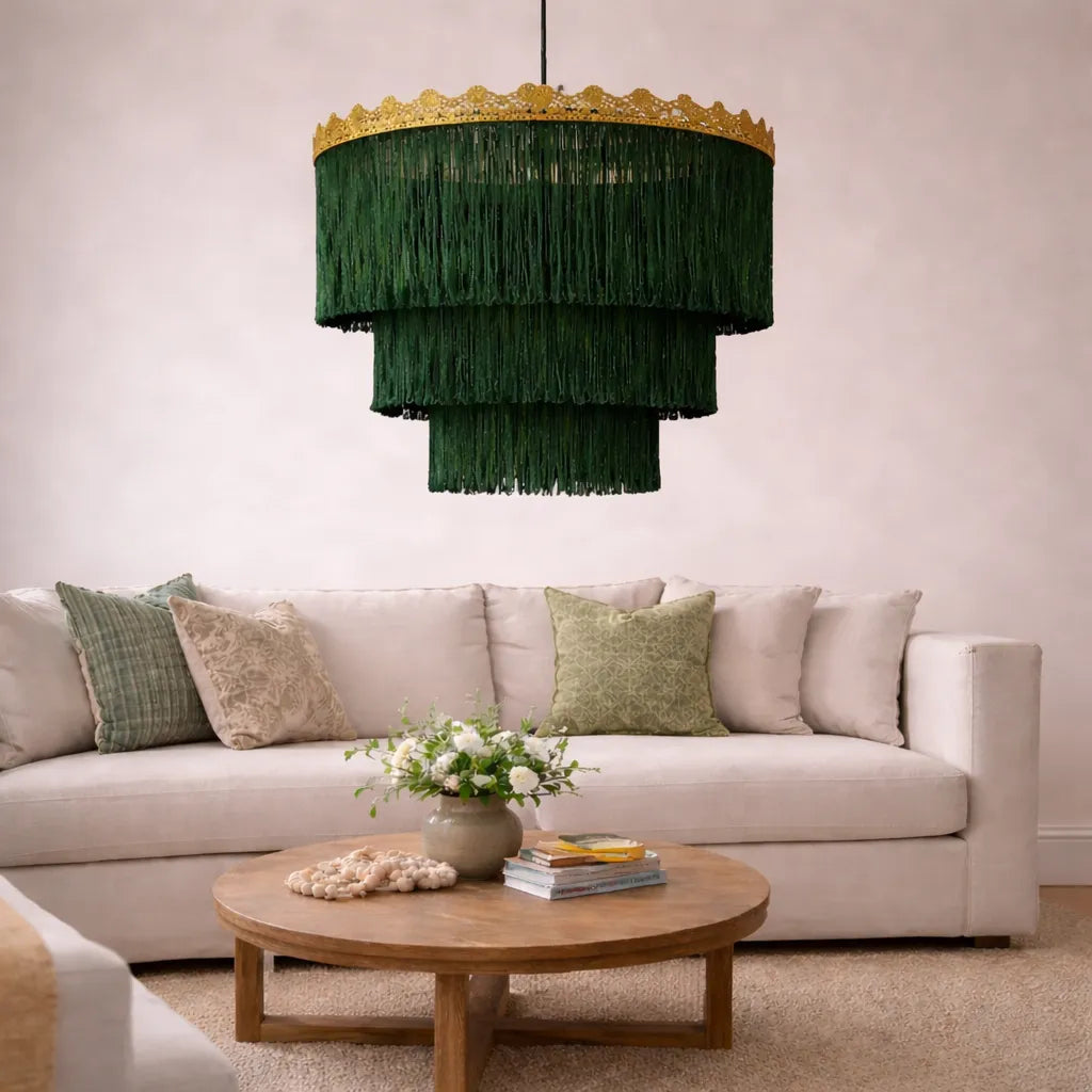 Pink & Green Fringe Pendant Lampshade | DIY Boho Hanging Light Shade Kit