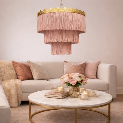 Pink & Green Fringe Pendant Lampshade | DIY Boho Hanging Light Shade Kit