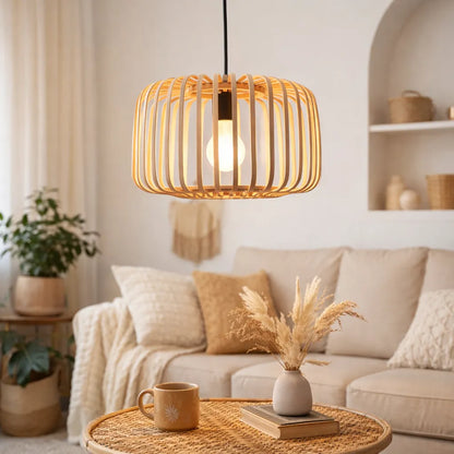 Scandinavian Drum Bamboo Pendant Light Shade for Dining Room | DIY Lamp Shade Kit