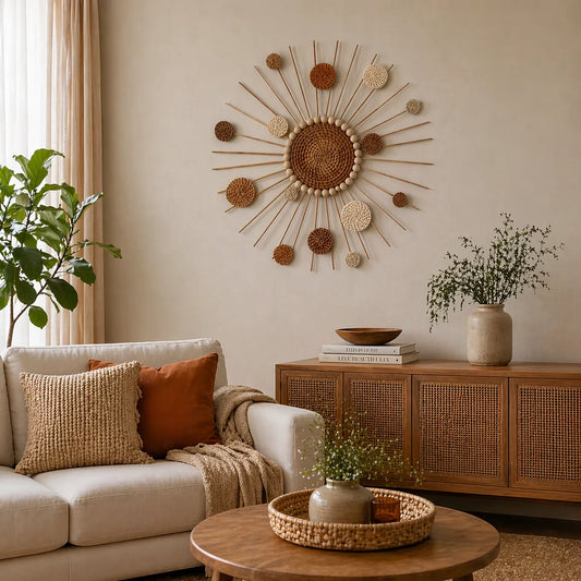 Sunburst Boho Wall Decor | DIY Woven Rattan Wall Hanging (38 cm) - E10 / E14 / E26 / E27