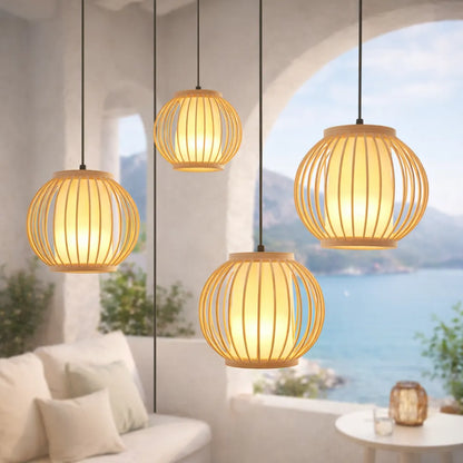 Japandi Lantern Bamboo Pendant Light Shade for Bedside | Small DIY Lampshade Kit